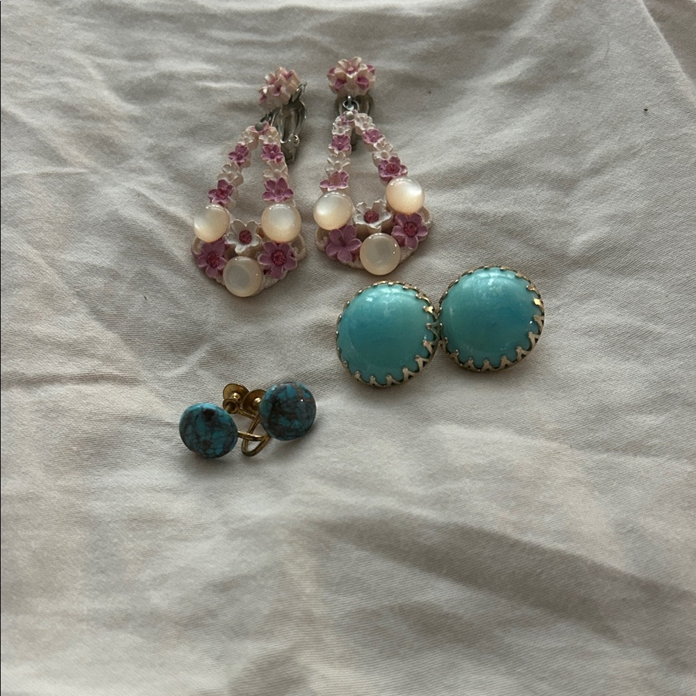 Turquoise and Pink Floral Earrings Set